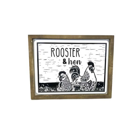 DISTRESSED ROOSTER IMAGE IN WOODEN FRAME 17.5"X13.5"X0.75"