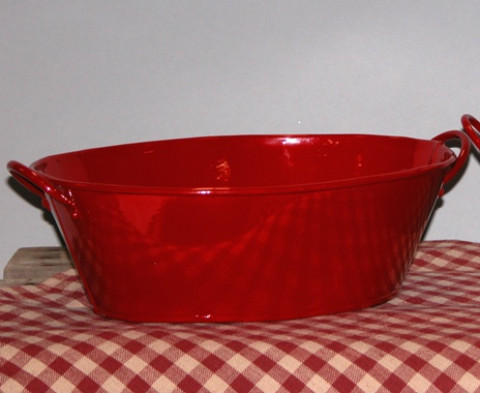 ENAMEL RED OVAL TUB  9.5L x 7 W x 3.5"H