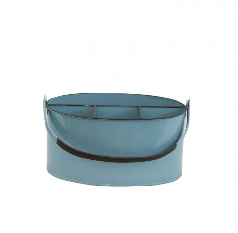 AQUA OVAL ENAMEL UTENSIL HOLDER 11"x6.5x10"H