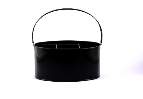 BLACK OVAL ENAMEL UTENSIL HOLDER 11"x6.5x10"H