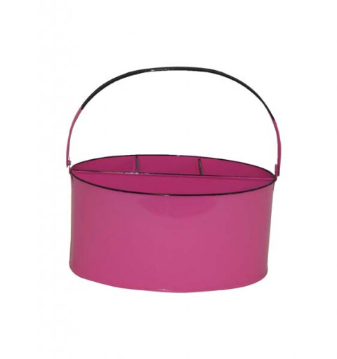 FUCHSIA  OVAL ENAMEL UTENSIL HOLDER 10"x6.5x5.5"H