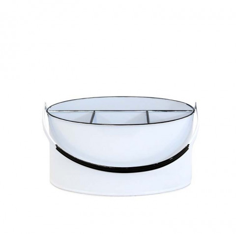 WHITE OVAL ENAMEL UTENSIL HOLDER 11"x6.5x10"H