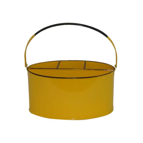 LEMON YELLOW  OVAL ENAMEL UTENSIL HOLDER 10"x6.5x5.5"H