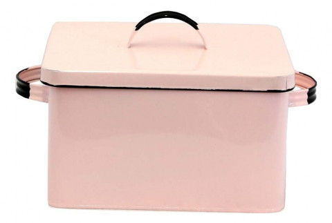 PINK ENAMEL RECTANGULAR TIN BOX WITH LID 10x8x6