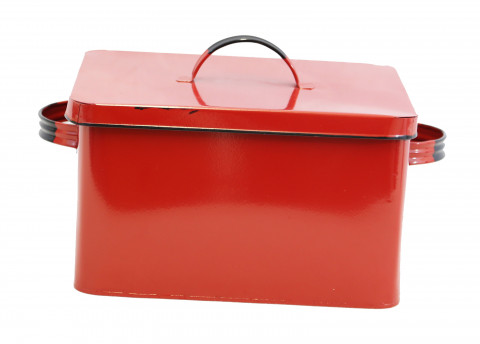 RED ENAMEL RECTANGULAR TIN BOX WITH LID 10x8x6