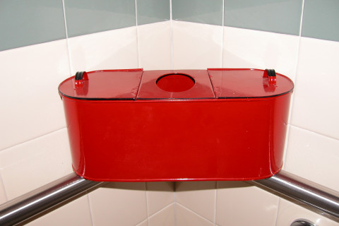 RED ENAMEL TISSUE & TOILET PAPER HOLDER 14.75x5.25"x6"H