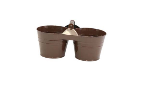 BROWN DUAL BUCKET WITH HANDLE 13L X8H - IND 6WX5.75H 5"BTM