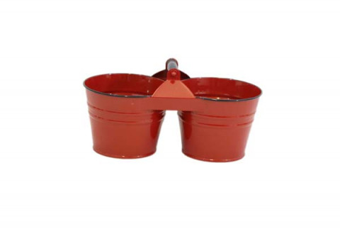 RED DUAL BUCKET WITH HANDLE 13L X8H - IND 6WX5.75H 5"BTM