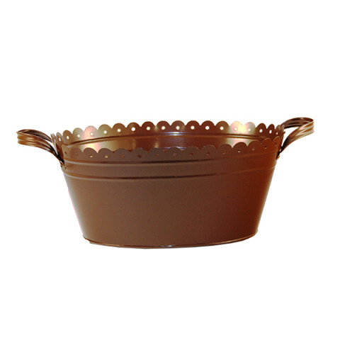 BROWN ENAMEL OVAL TUB 12.5X19X8