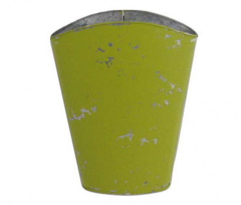 DISTRESSED LIME GREEN OVAL WALL BUCKET 9.25"X4.5"X11"