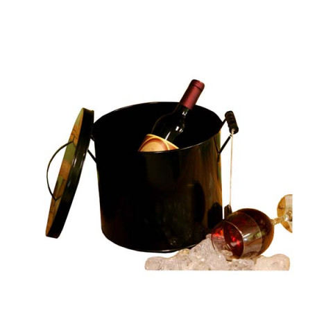 BLACK BUCKET W/LID WOOD HANDLES