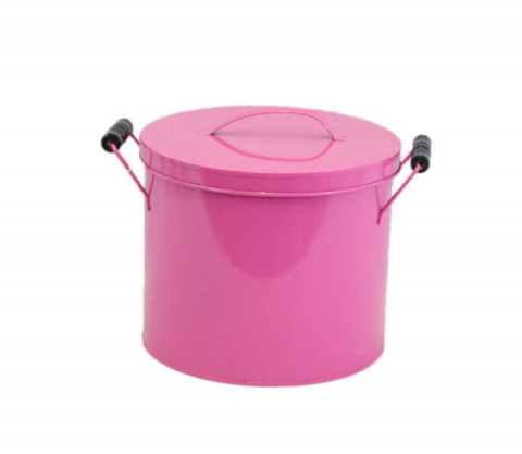 FUSHIA BUCKET W/LID WOOD HANDLES