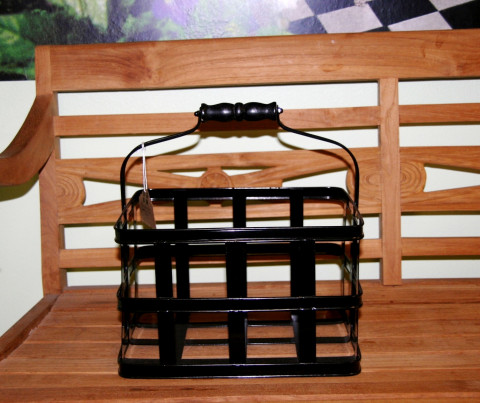 BLACK DRINK CADDY W/WOOD HANDLE