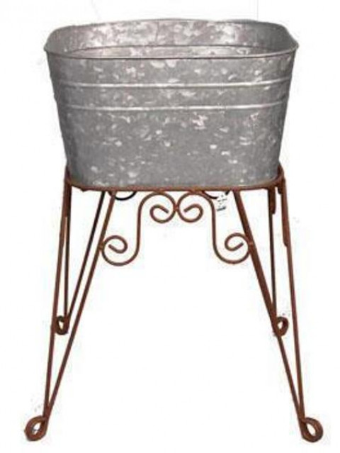 ZINC WASH TUB WITH RUSTY STAND