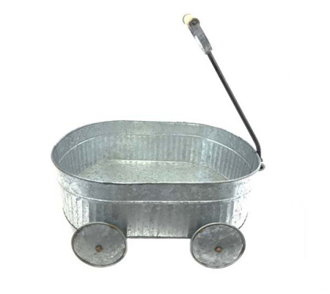 LARGE WEATHERED LOOK WAGON PLANTER WITH WHEELS 18.25"X14.25"X7.5"