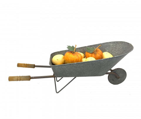 GRAY ZINC WHEELBARROW PLANTER 22"X6.75"X8.5"