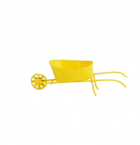 LEMON YELLOW ENAMEL WHEELBARROW 3" X 4.5"