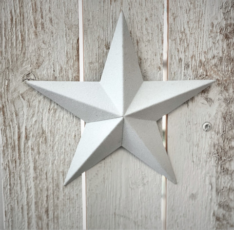 8" WHITE GLITTER TIN 3D HANGING STAR